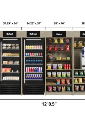Three Square Market Medium micro market bundle dimensions, 12 ft 0.5 in wide by 7 ft 4 in tall